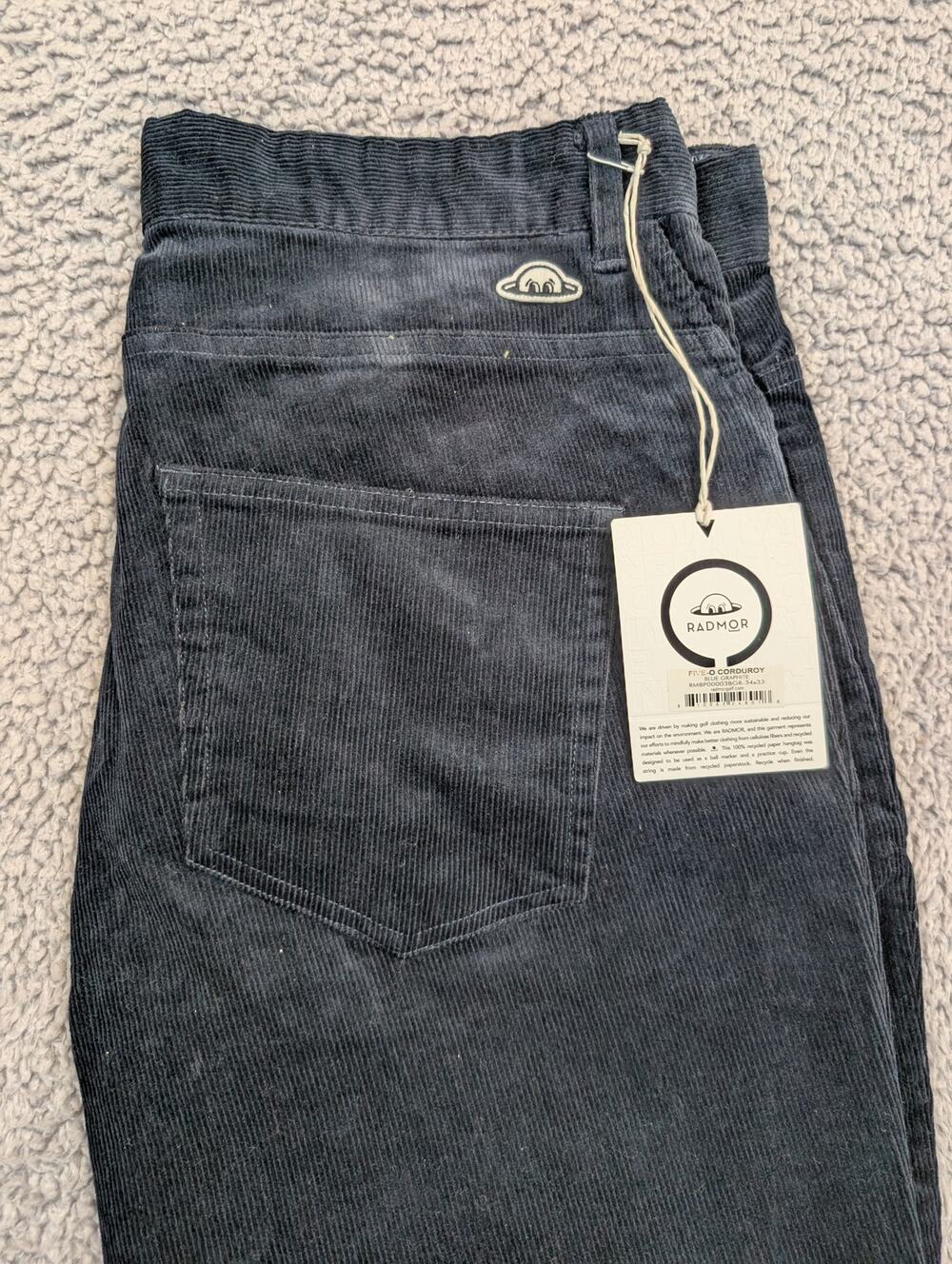 NWT Radmor Men's Corduroy Stretch Size 34x33 Graphite Blue Pants (1246)